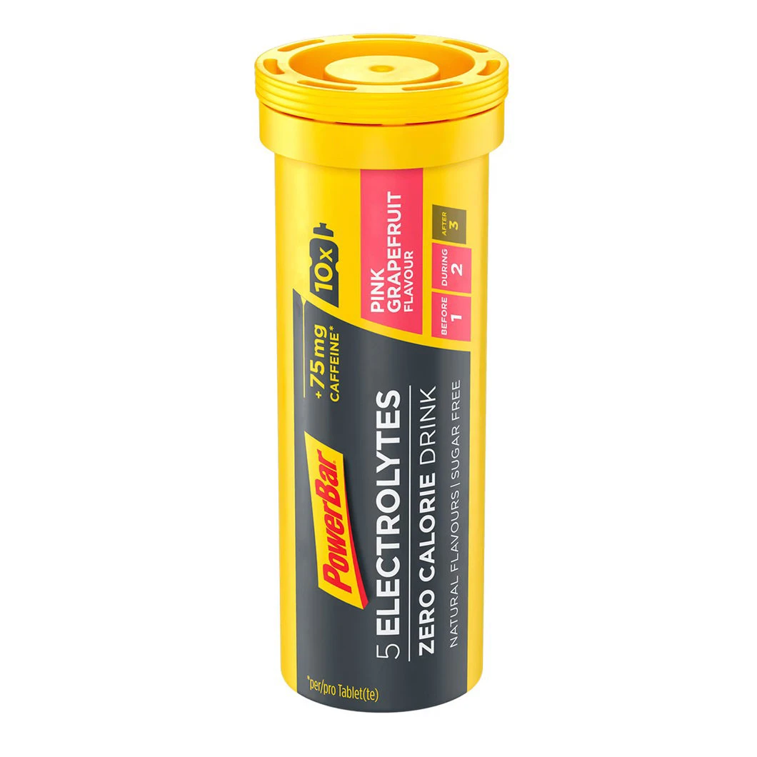 1. Tablete efervescente PowerBar 5Electrolytes 10 tablete - grepfrut roz + cofeină