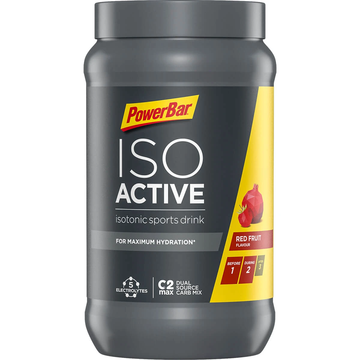 1. Băutură izotonică PowerBar Isoactive 600g - fructe roșii (zmeură și rodie)