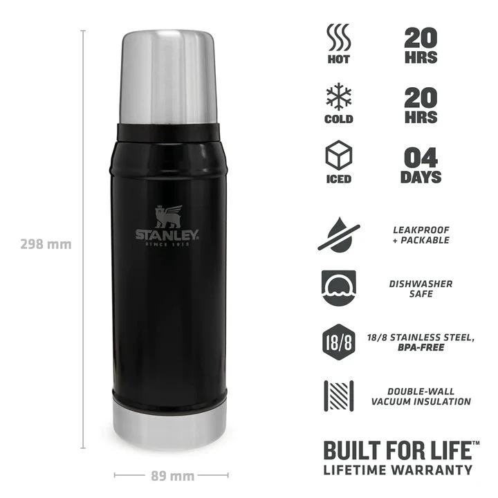 2. Stanley - termos clasic cu maner The Legendary Classic Bottle -negru mat piatra - 750 ml