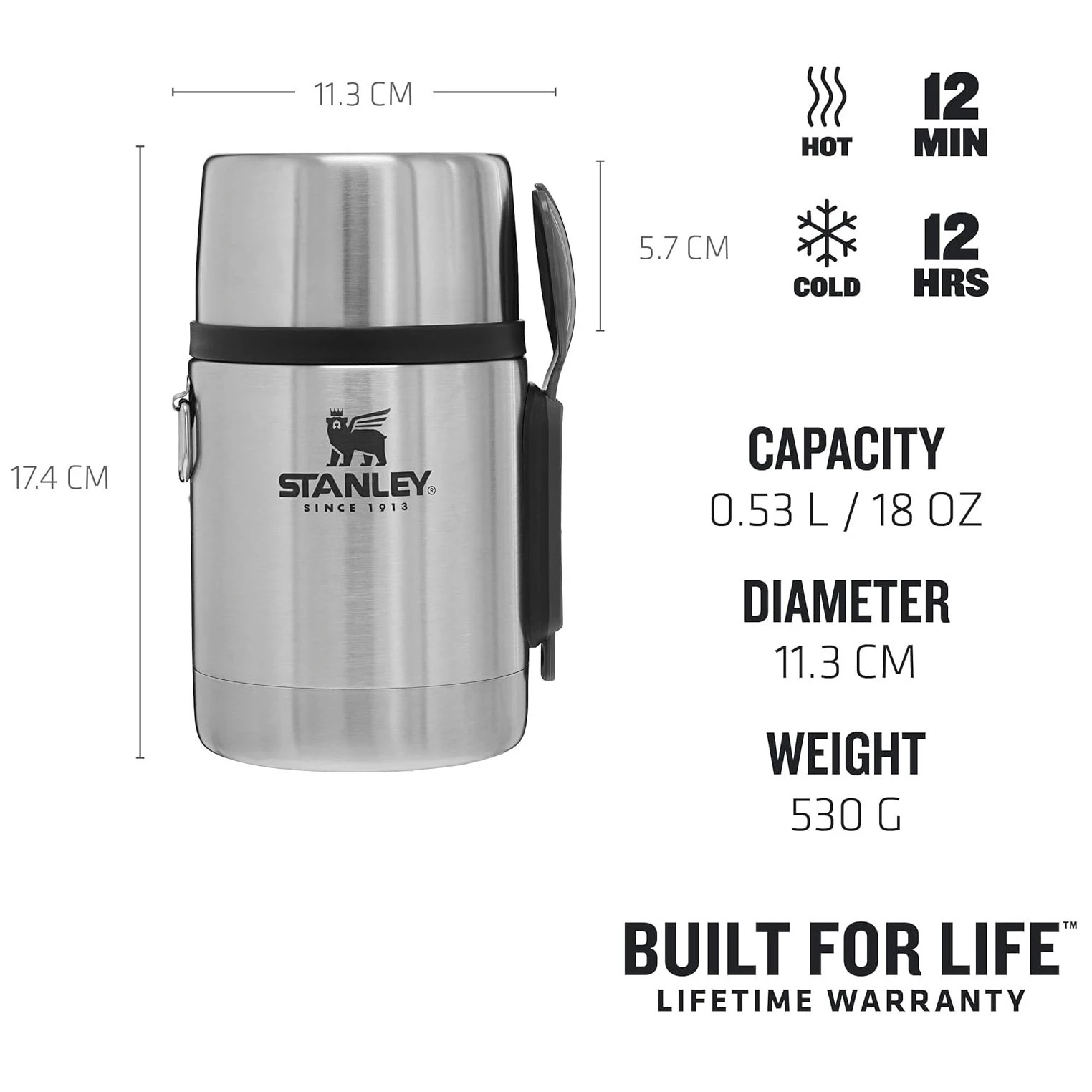 2. Stanley - termos pentru mancare lingura inclusa Adventure All-in-One Food Jar + Spork - Stainless Steel 530 ml