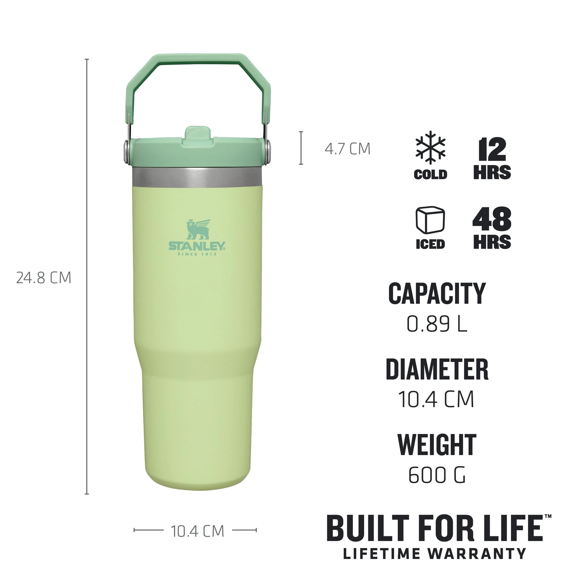 2. Stanley - termos tip sticla cu pai - Flip Straw Tumbler - Citron - 890 ml