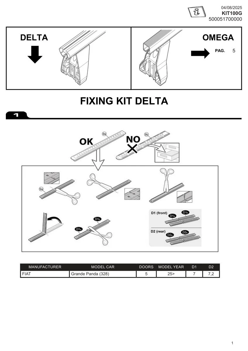 1. Kit de prindere Menabo KIT100G pentru bare transversale Delta / Omega
