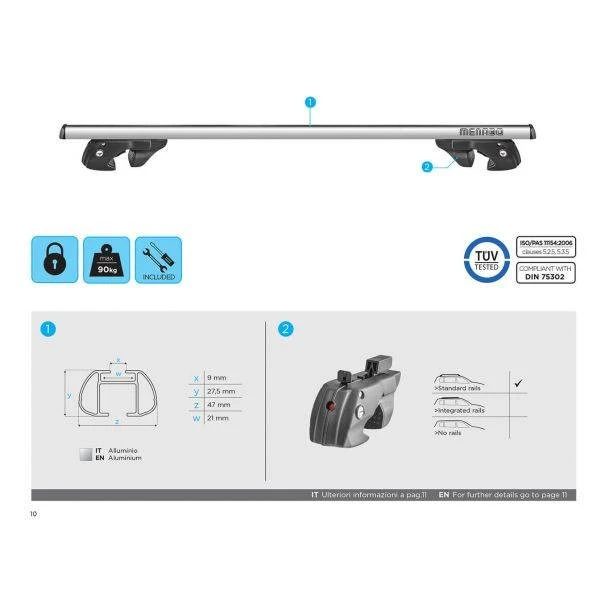 6. Bare transversale Menabo Sherman Silver XL pentru Chrysler Grand Voyager 2008-2016