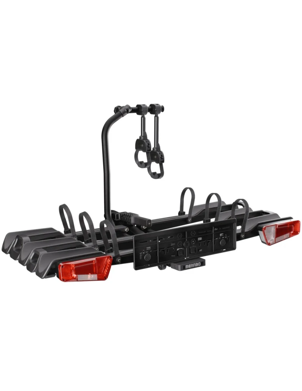 1. Suport biciclete Menabo Orbit 3 pentru 3 biciclete, cu chingi, prindere pe carligul de remorcare