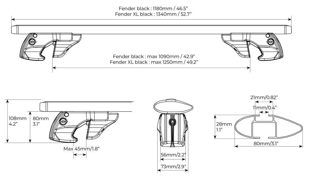 7. Bare transversale Menabo Fender Black XL pentru Lexus GX 2002-2009