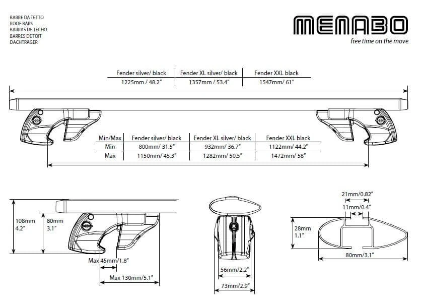 7. Bare transversale Menabo Fender Silver XL pentru Isuzu Panther 2000+
