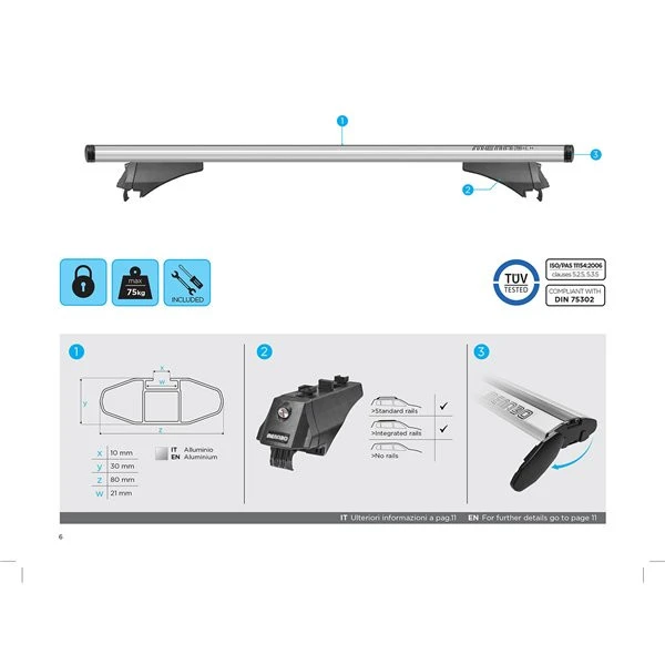 7. Bare transversale Menabo Leopard Silver XL pentru Kia Carens (RP) 2013+
