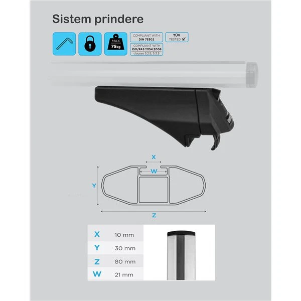 9. Bare transversale Menabo Leopard Silver XL pentru Volvo XC90 (bara inaltata) 2014+