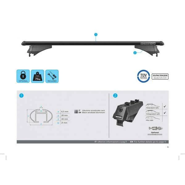 8. Bare transversale Menabo Tiger Black XL pentru Kia Carens (RP) 2013+