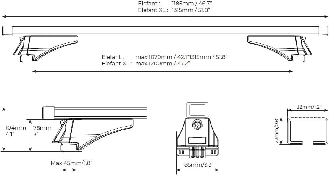 5. Bare transversale Menabo Elefant XL pentru Volvo XC90 (bara inaltata) 2014+