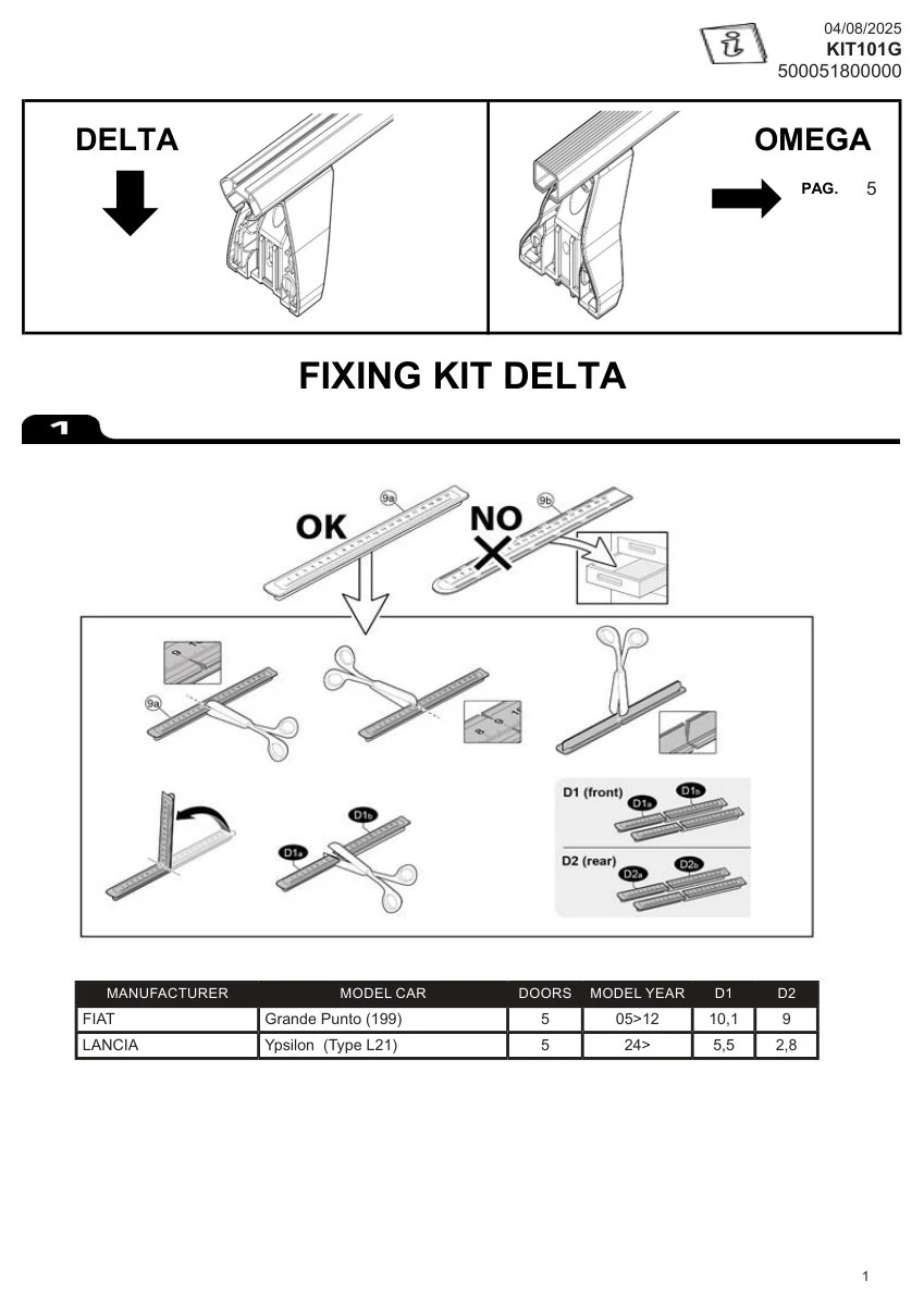 1. Kit de prindere Menabo KIT101G pentru bare transversale Delta / Omega