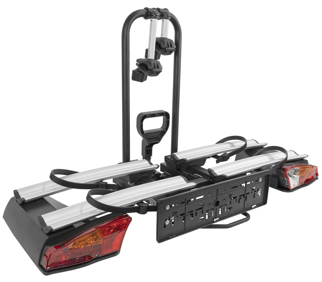 1. Suport biciclete Menabo Antares pentru 2 biciclete cu prindere pe carligul de remorcare, pliabil