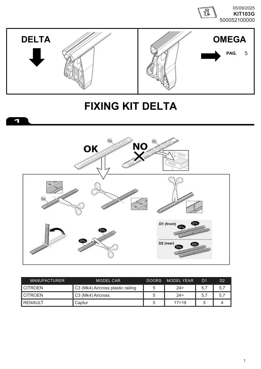 1. Kit de prindere Menabo KIT103G pentru bare transversale Delta / Omega