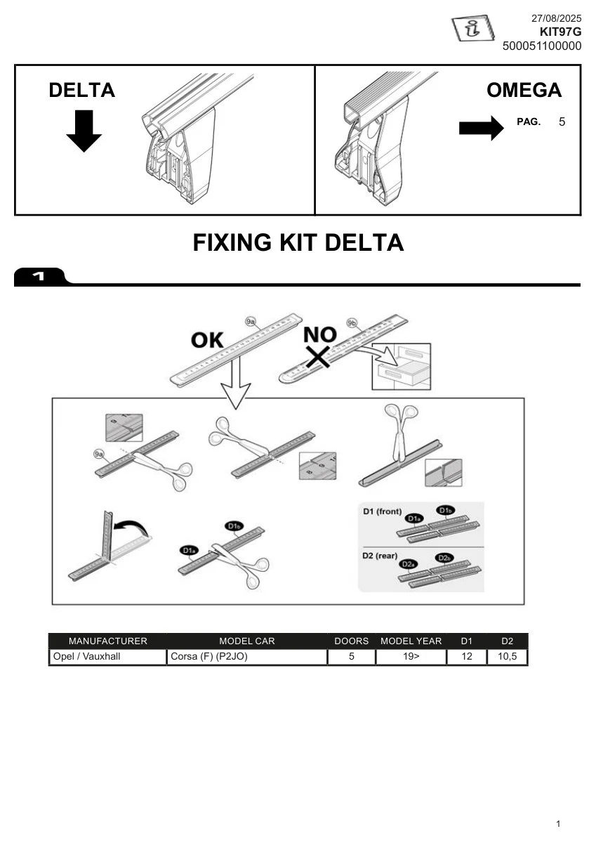 1. Kit de prindere Menabo KIT97G pentru bare transversale Delta / Omega