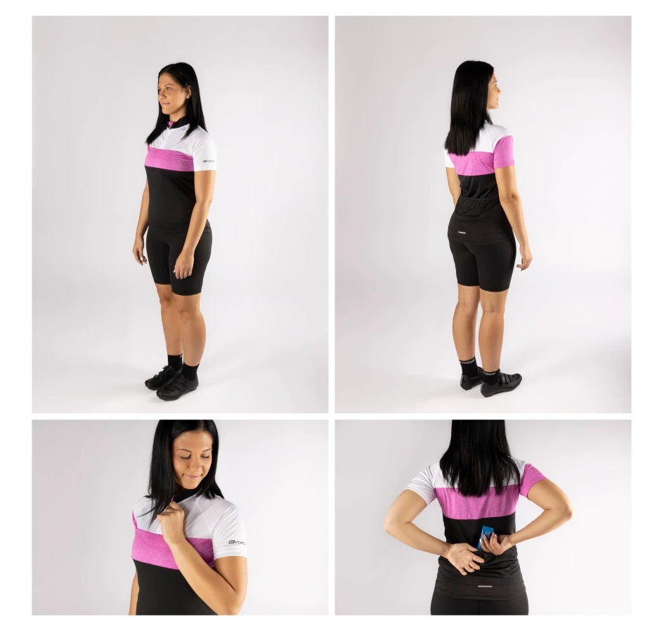 3. Bluza ciclism Force View Lady maneci scurte negru/alb/roz XL