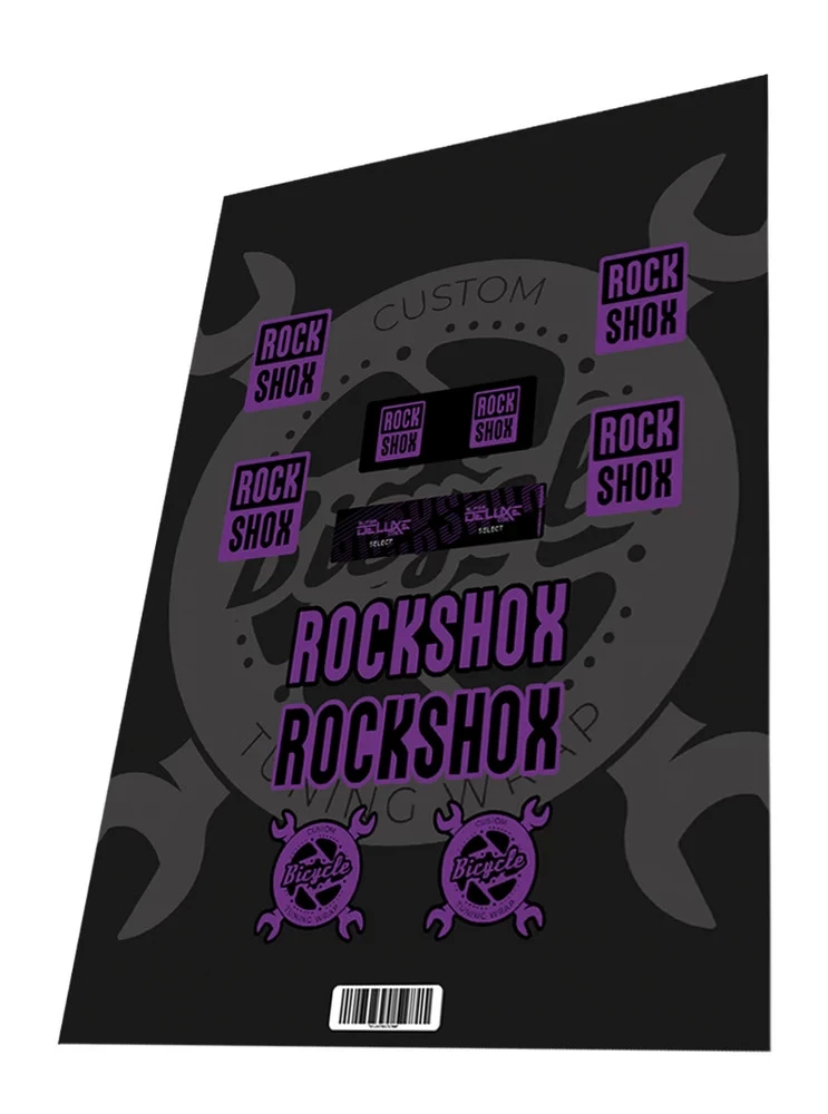 1. Stickere adezive furca Rockshox Super Deluxe Coil Select Purple Black 2023