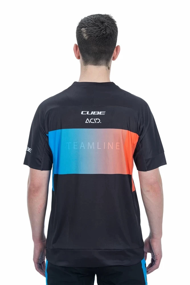 3. Tricou ciclism maneca scurta CUBE Teamline Round Neck Jersey S/S Negru-Albastru-Rosu