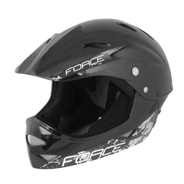 1. Casca Force Downhill Junior negru lucios S-M (54-58 cm)