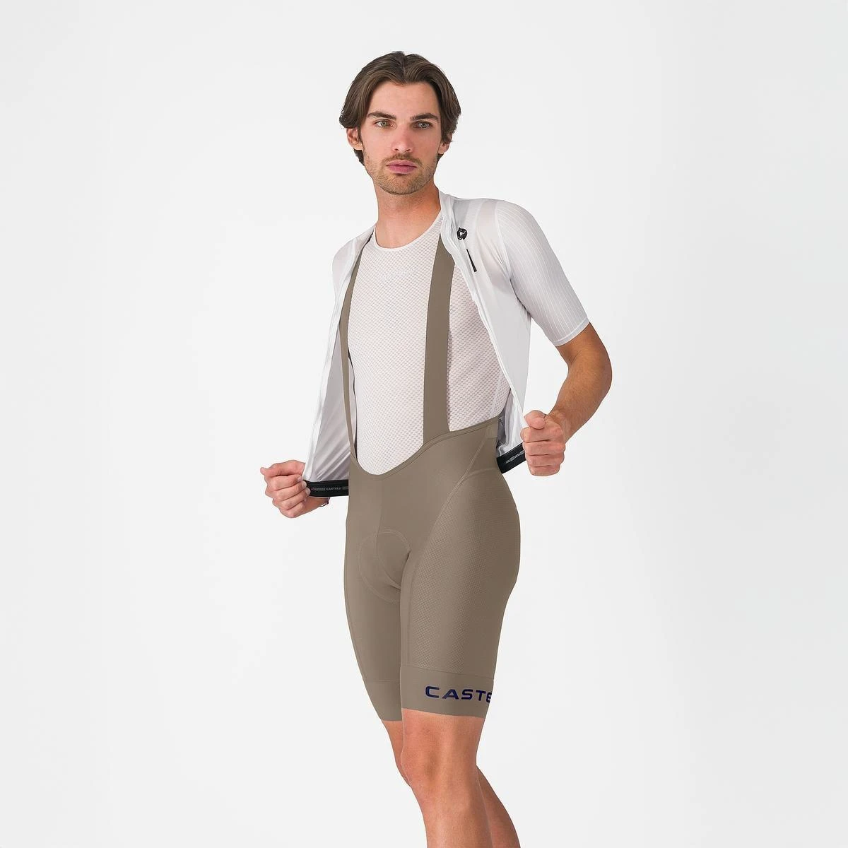 1. Pantaloni scurti cu bretele Castelli Competizione 2, pentru barbati, bej M