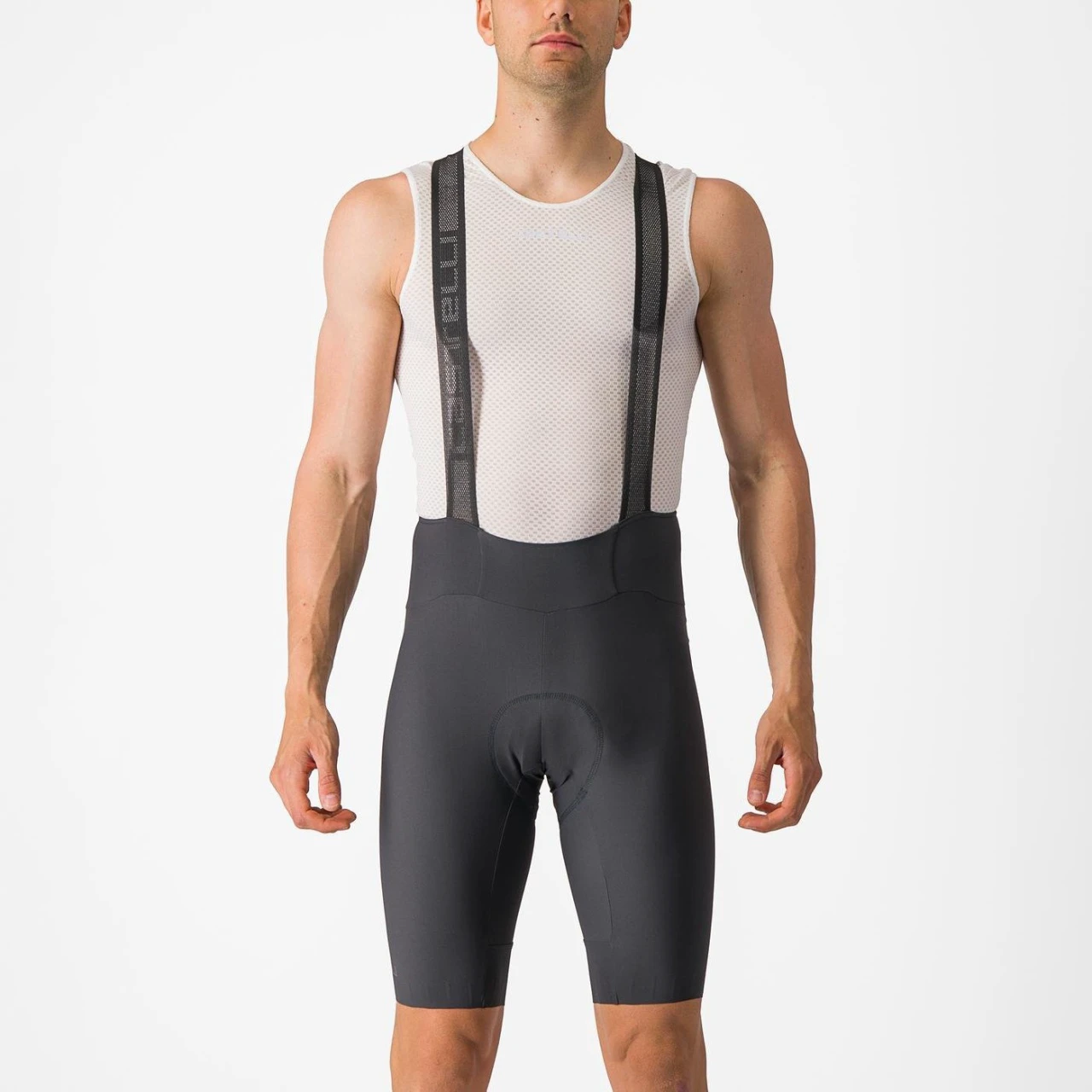 1. Pantaloni scurti cu bretele Castelli Espresso, Gri Inchis, M