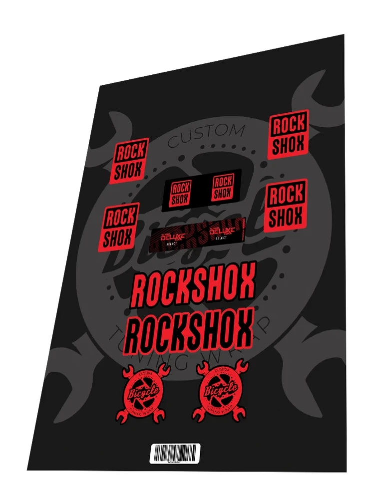 1. Stickere adezive furca Rockshox Super Deluxe Coil Select Fire Red Black 2023