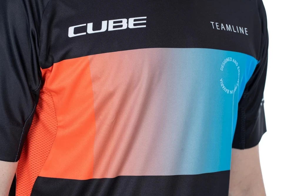 4. Tricou ciclism maneca scurta CUBE Teamline Round Neck Jersey S/S Negru-Albastru-Rosu