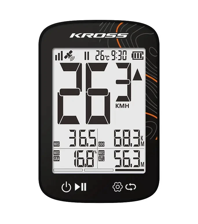1. CICLOCOMPUTER PENTRU BICICLETA KROSS KRC 426+FSNT CU GPS INCORPORAT NEGRU