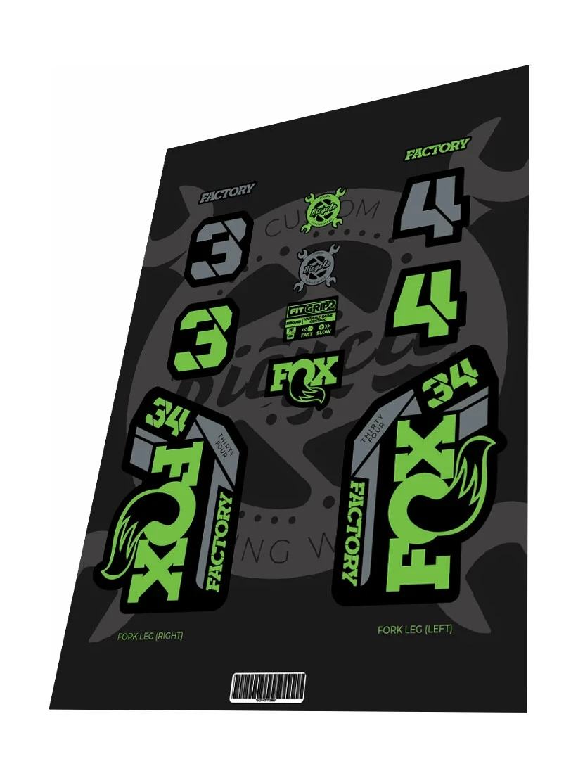 1. Stickere adezive furca FOX Factory 34 Toxic Green Grey 2022