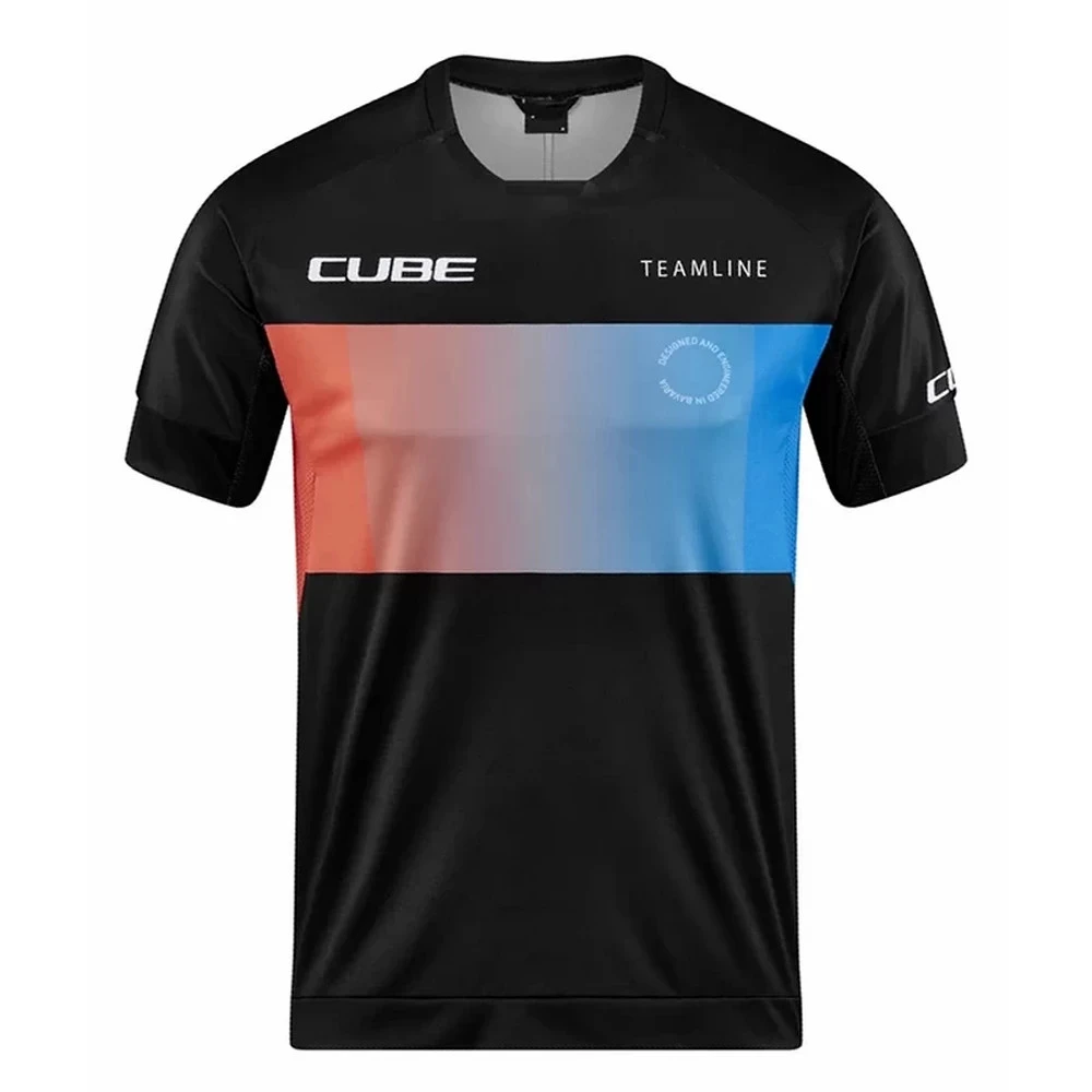 1. Tricou ciclism maneca scurta CUBE Teamline Round Neck Jersey S/S Negru-Albastru-Rosu