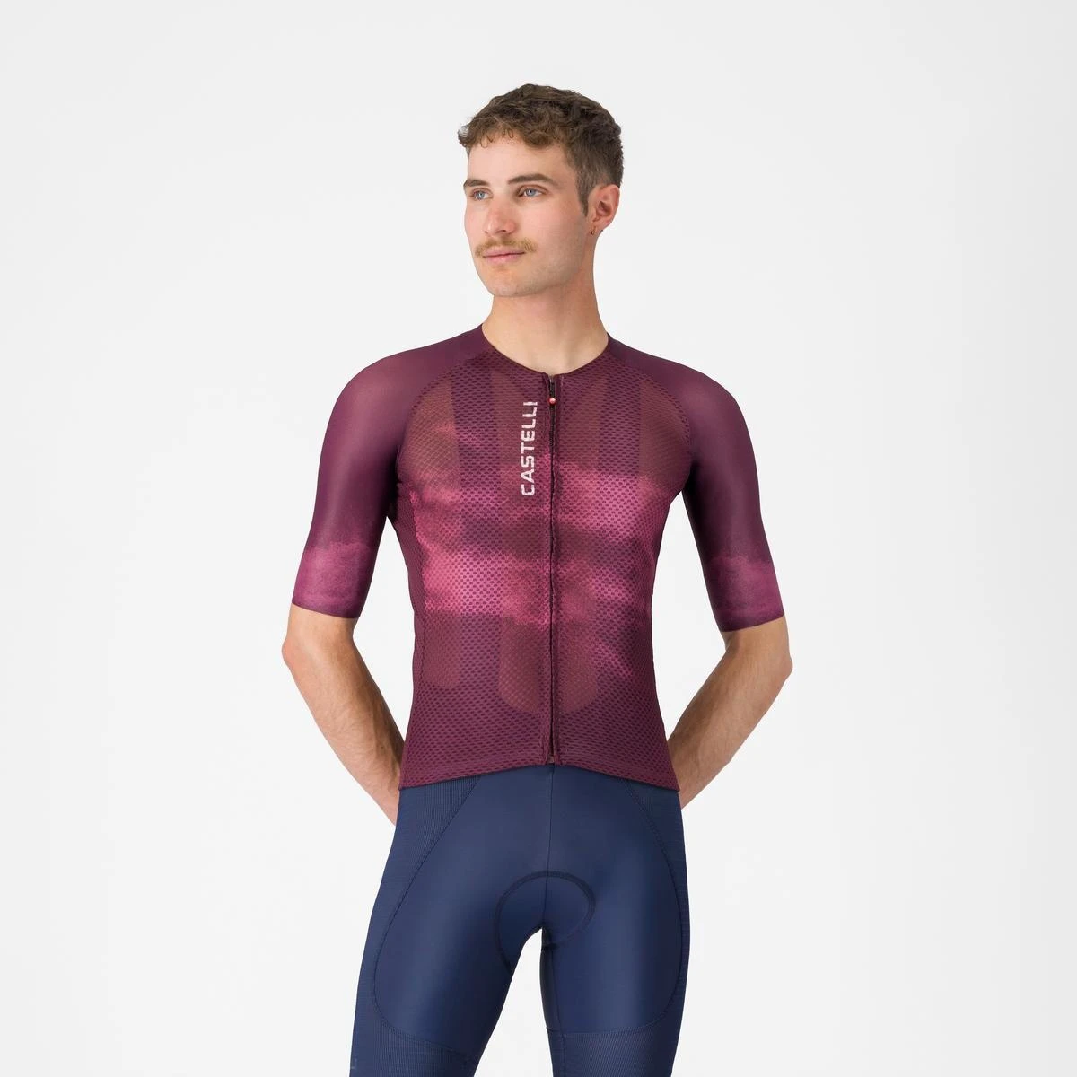 1. Tricou cu maneca scurta Castelli Climbers A/C, pentru barbati, alb/bordo M