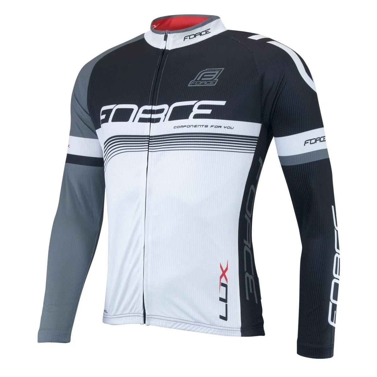 1. Bluza ciclism Force Lux maneci lungi negru/alb