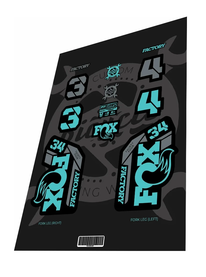 1. Stickere adezive furca FOX Factory 34 Sky Blue Grey 2022