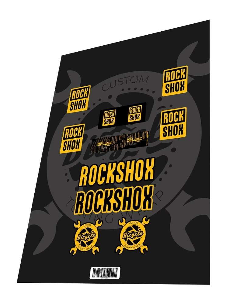 1. Stickere adezive furca Rockshox Super Deluxe Coil Select Yellow Black 2023