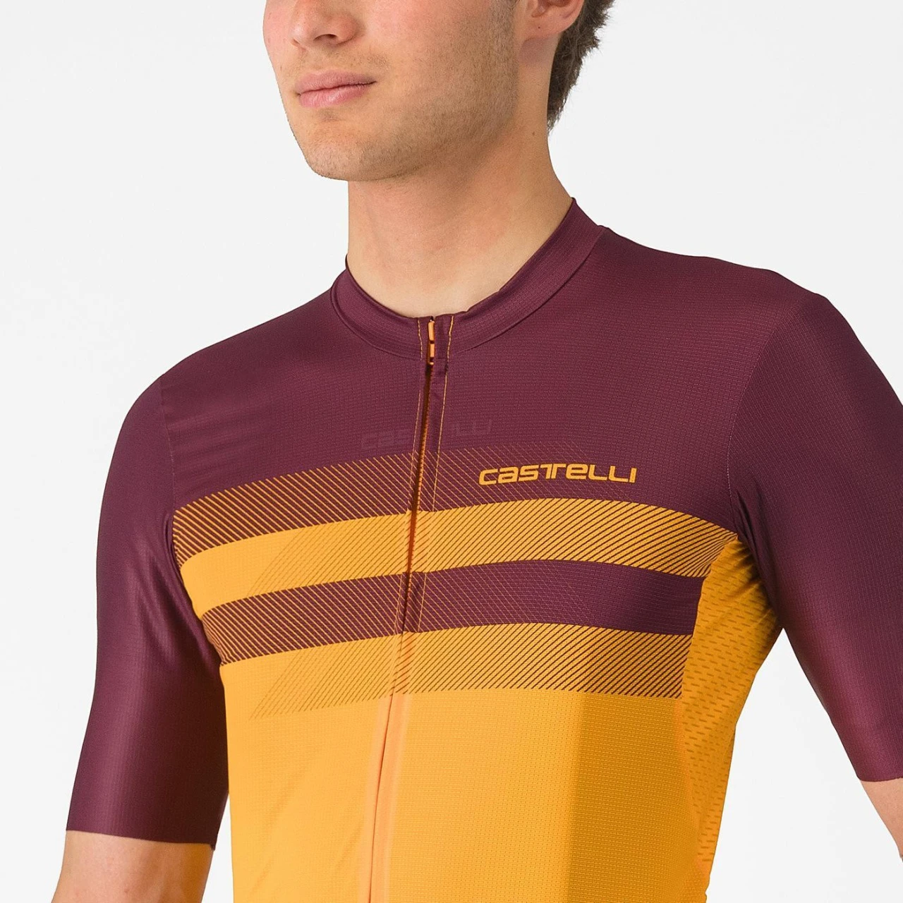 2. Tricou cu maneca scurta Castelli Simbolo, pentru barbati, portocaliu aprins/visiniu inchis, S