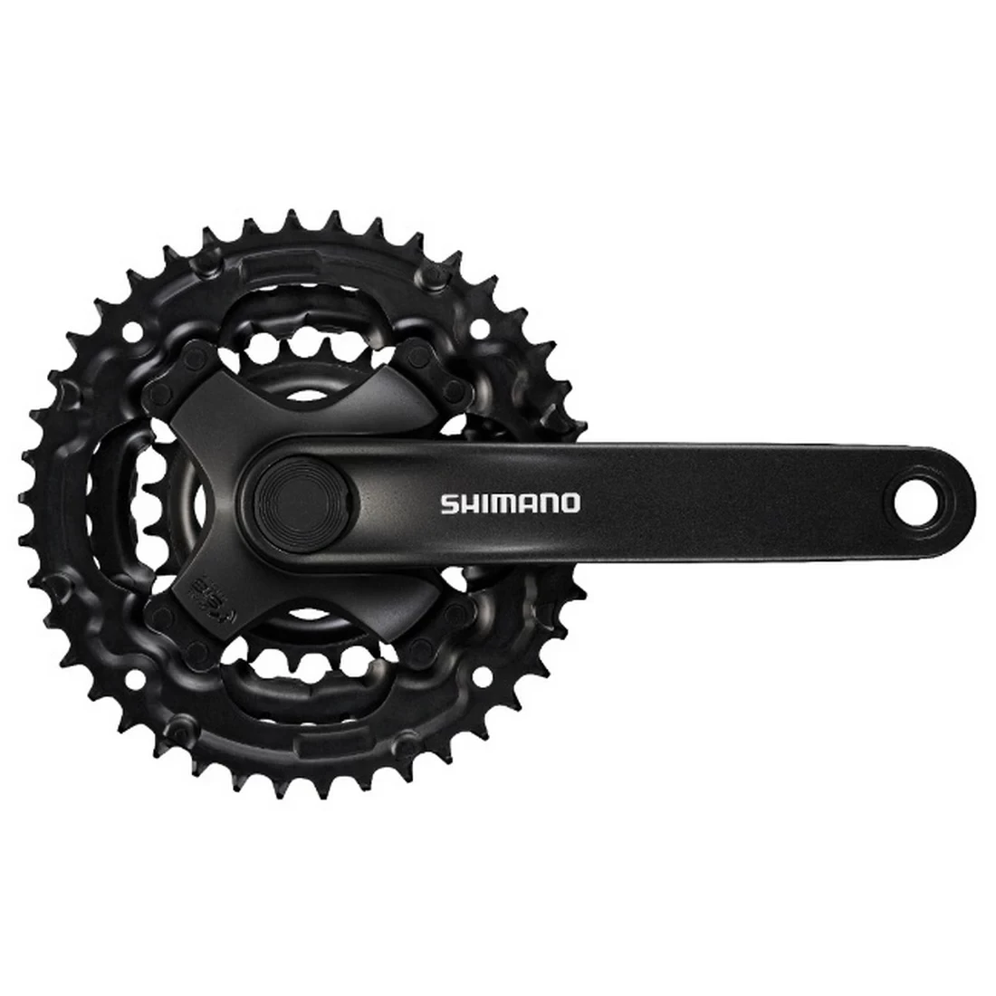 1. Angrenaj pedalier Shimano Tourney TY FC-TY301, 3x6/7/8 viteze, ax Patrat, cu aparatoare lant, brate 150mm, Negru, 42x34x24T