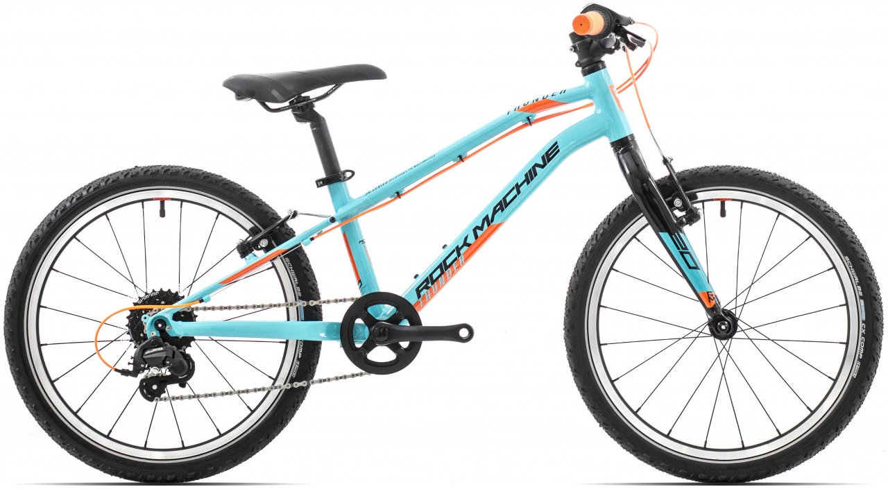1. Bicicleta copii Rock Machine Thunder 20 VB Gloss Neon Cyan/Black/Orange