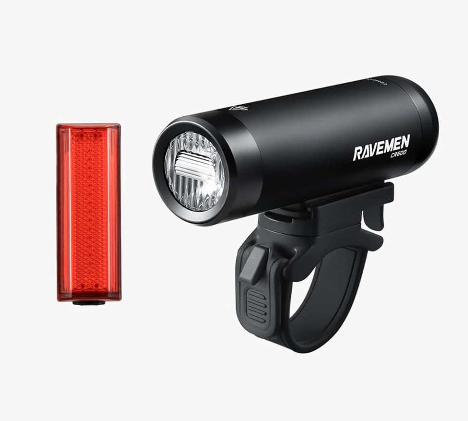 1. Set lumini bicicleta Far + Stop RAVEMEN LS10, Negru, USB, 600 + 20 LM
