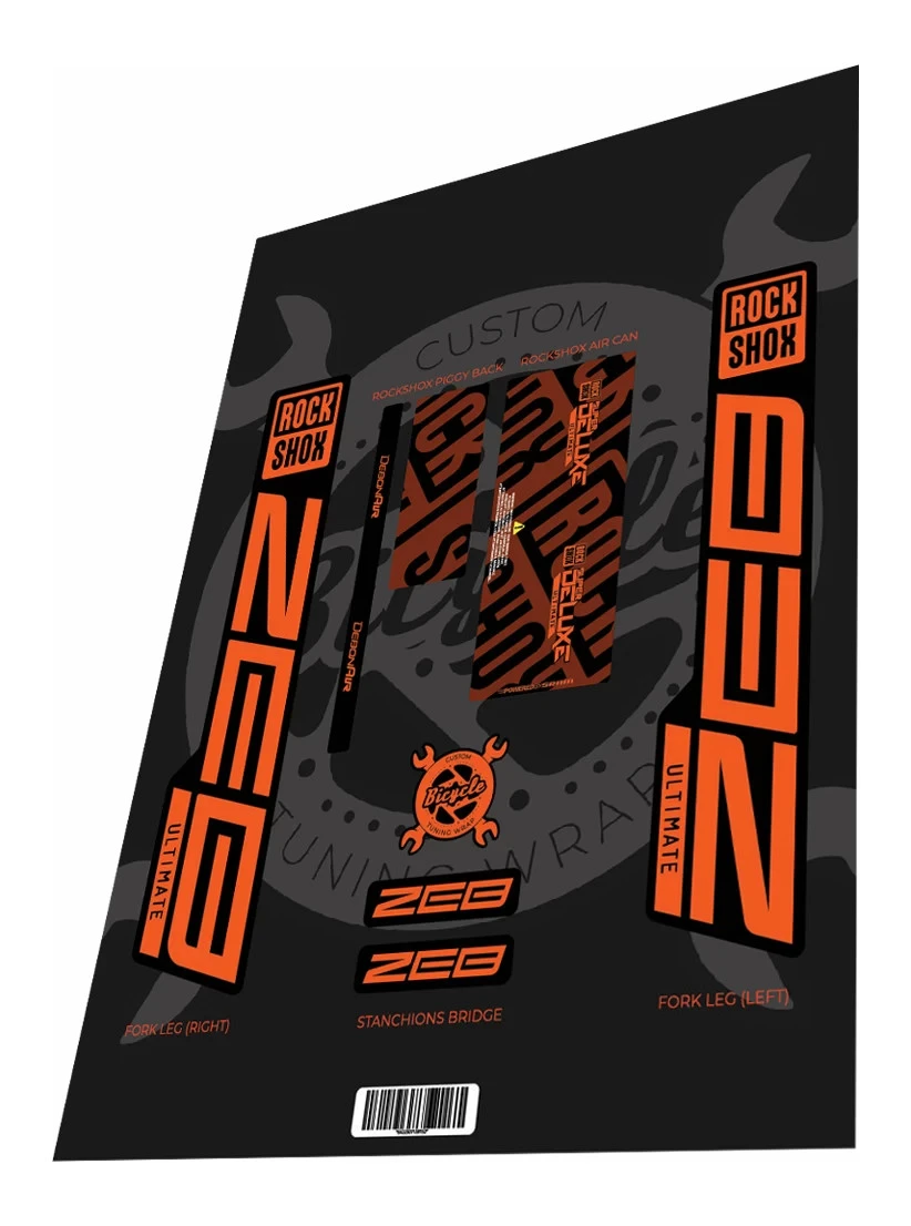 1. Set stickere adezive furca ROCKSHOX ZEB Ultimate si amortizor ROCKSHOX Super Deluxe Ultimate Orange Black
