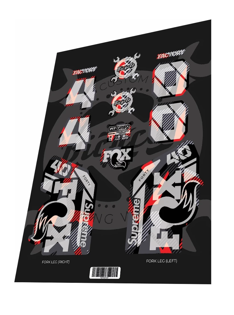 1. Stickere adezive furca FOX Factory 40 2022 Supreme Camo Red