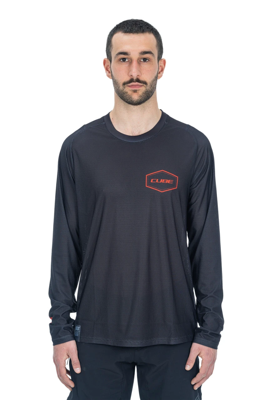 2. Tricou Ciclism CUBE Vertex Round Neck Jersey L/S Black
