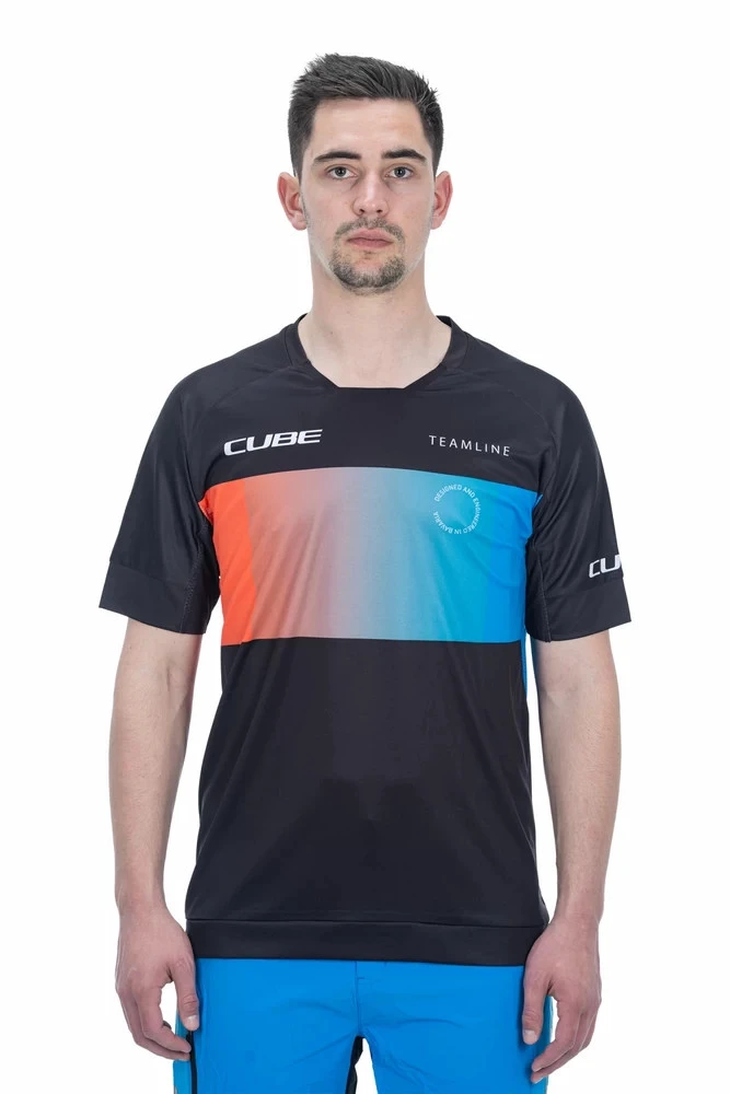 2. Tricou ciclism maneca scurta CUBE Teamline Round Neck Jersey S/S Negru-Albastru-Rosu