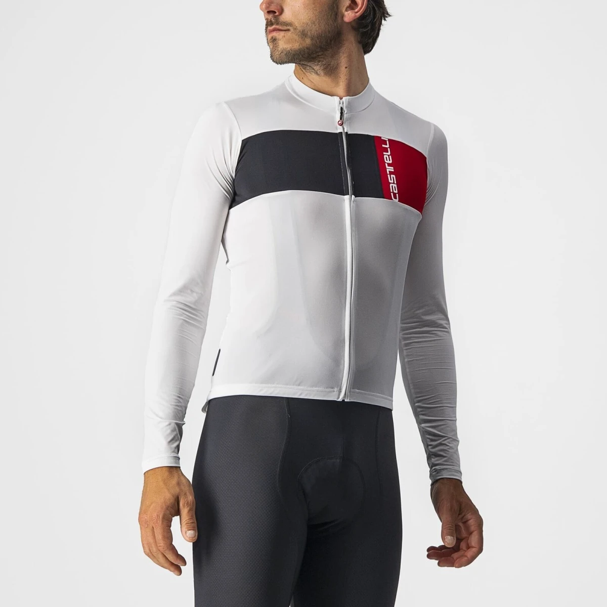 1. Tricou cu maneca lunga Castelli Prologo 7 LS, Alb/Negru/Rosu, S