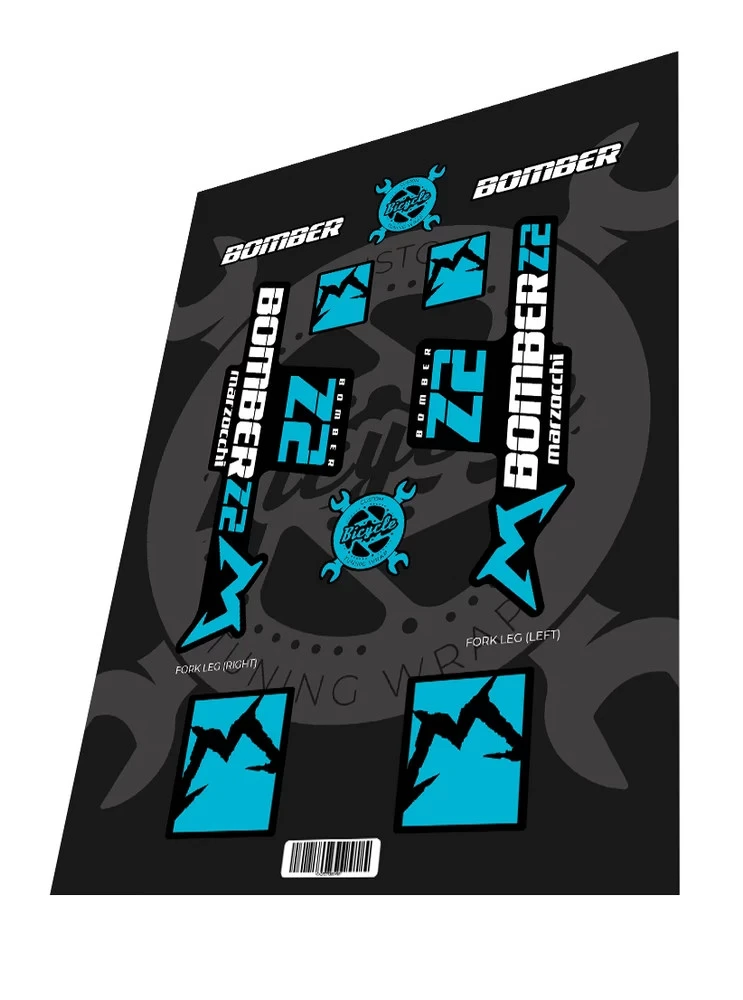 1. Set stickere adezive furca MARZOCCHI Bomber Z2 2020 Sky Blue Black
