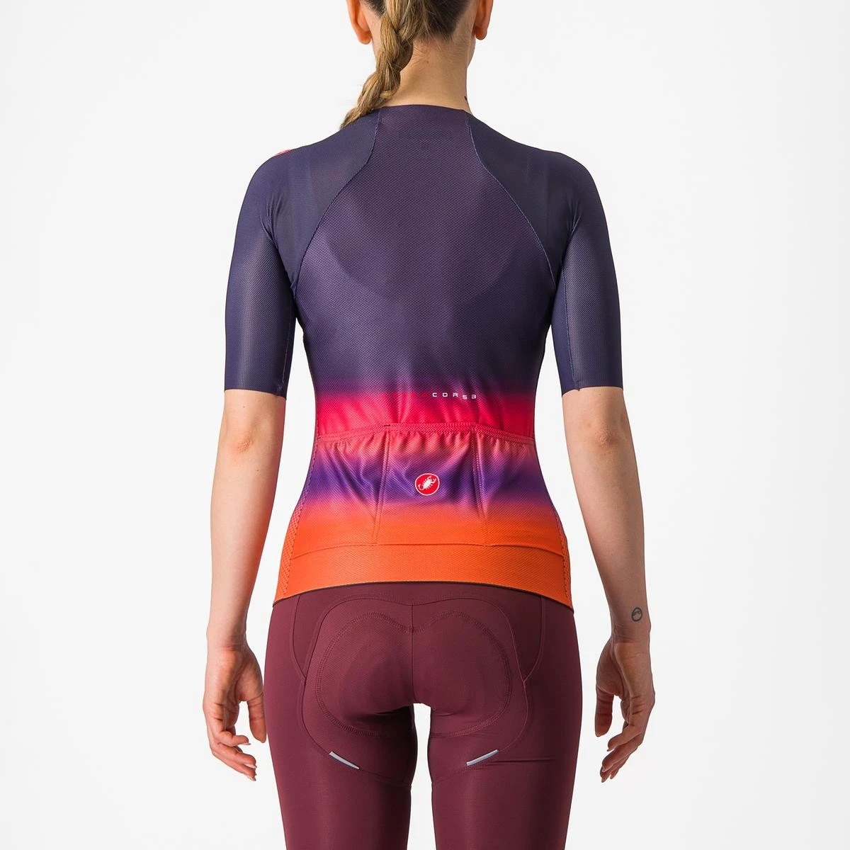 2. Tricou cu maneca scurta Castelli Climbers 4.0 W, de dama, Bleumarin/Magenta/Portocaliu, M