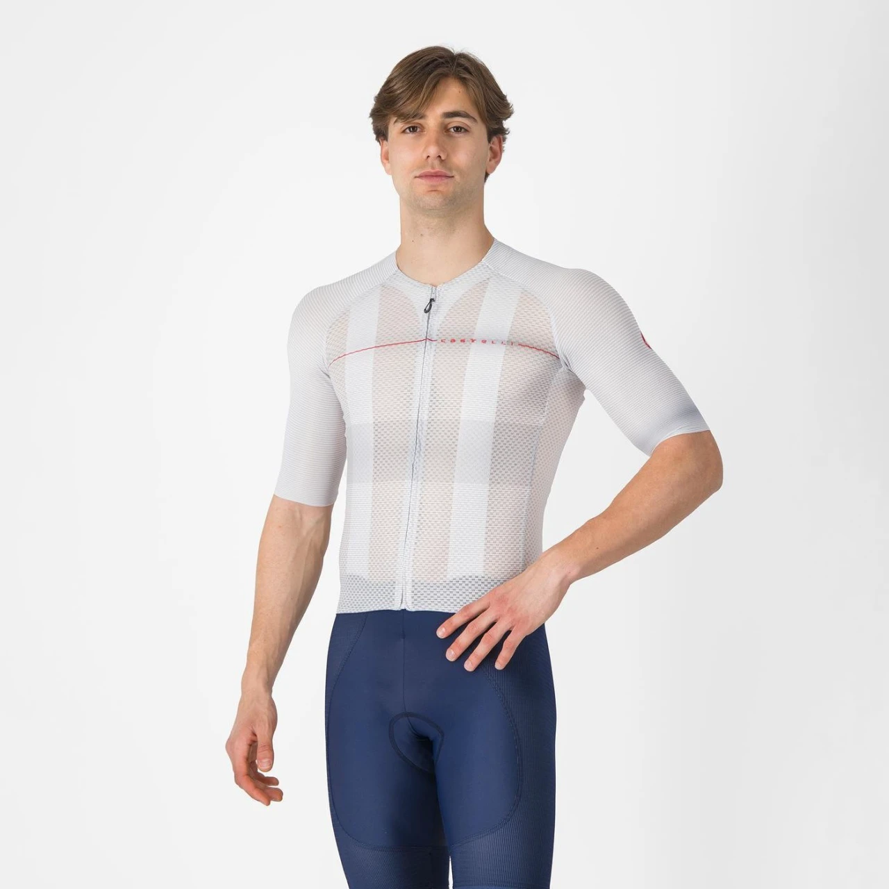 1. Tricou cu maneca scurta Castelli Climbers A/C, pentru barbati, gri argintiu/rosu, XXL