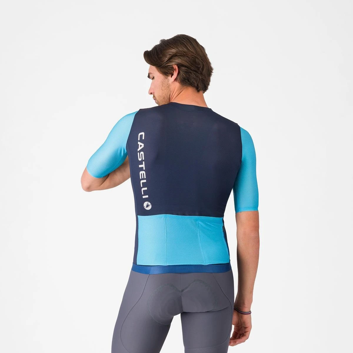 3. Tricou cu maneca scurta Castelli Corretto, pentru barbati, albastru neon/albastru belgian XXL
