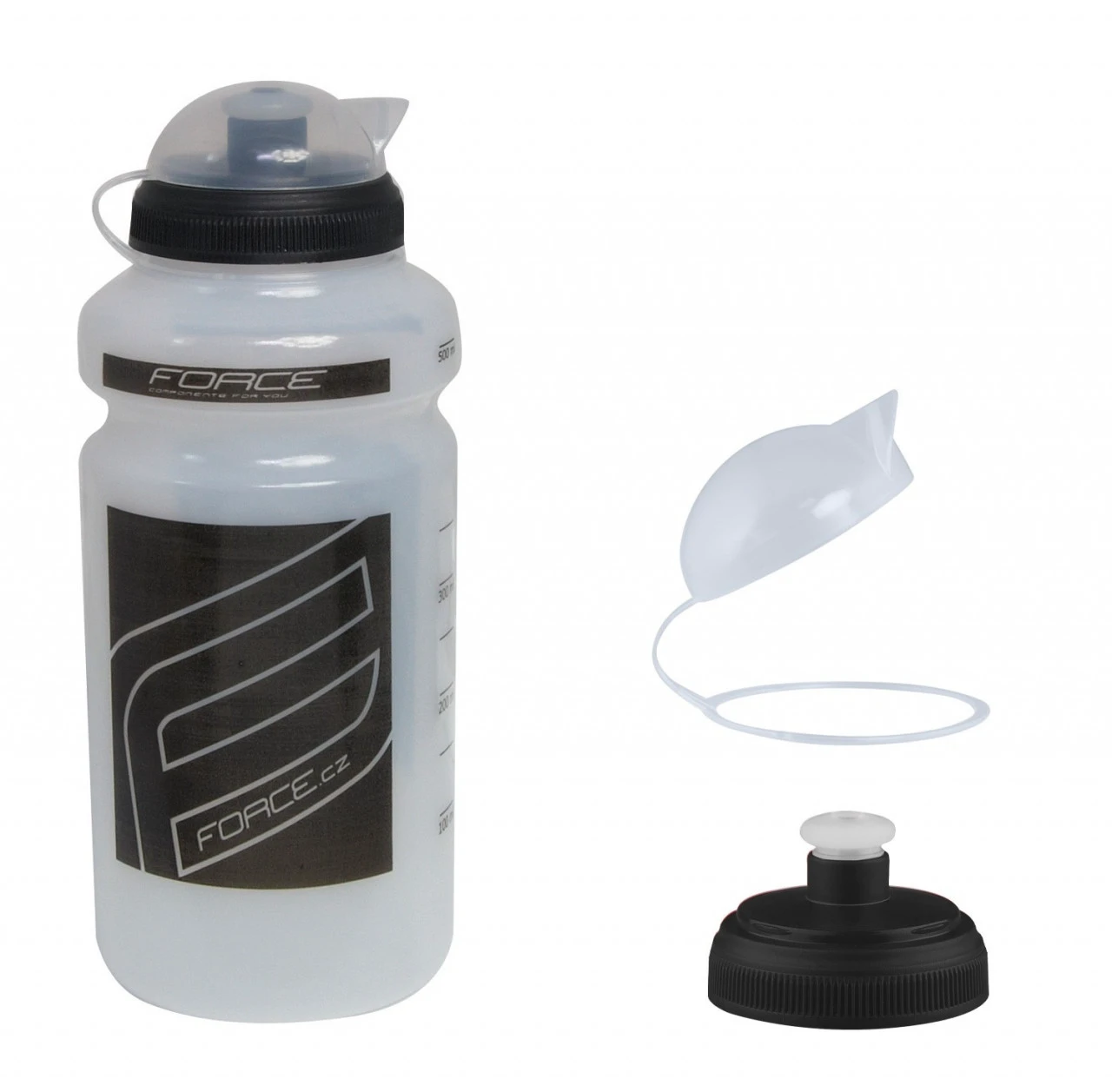 1. Bidon Force F 0.5l transparent/negru printat