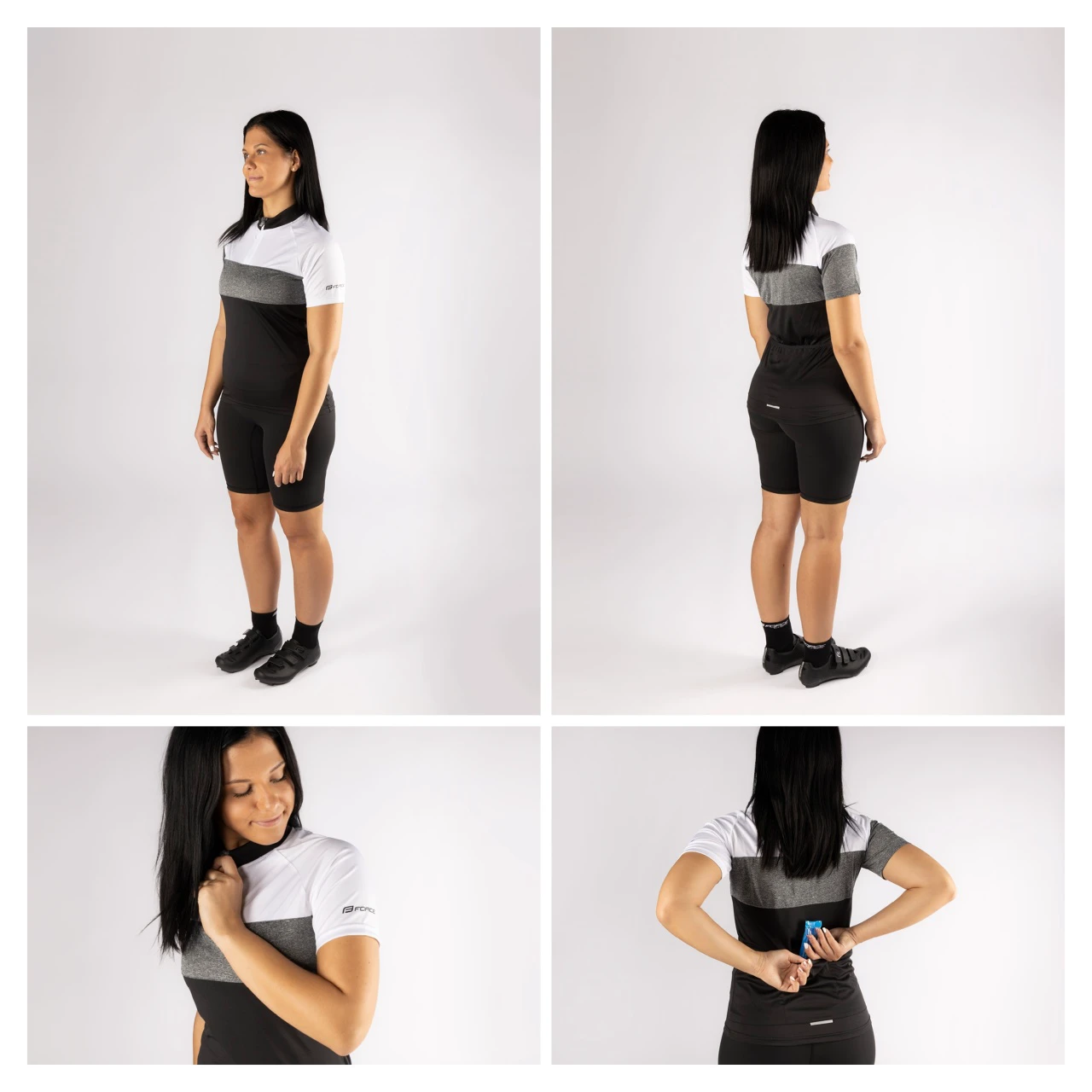 3. Bluza ciclism Force View Lady maneci scurte negru/alb/gri XL