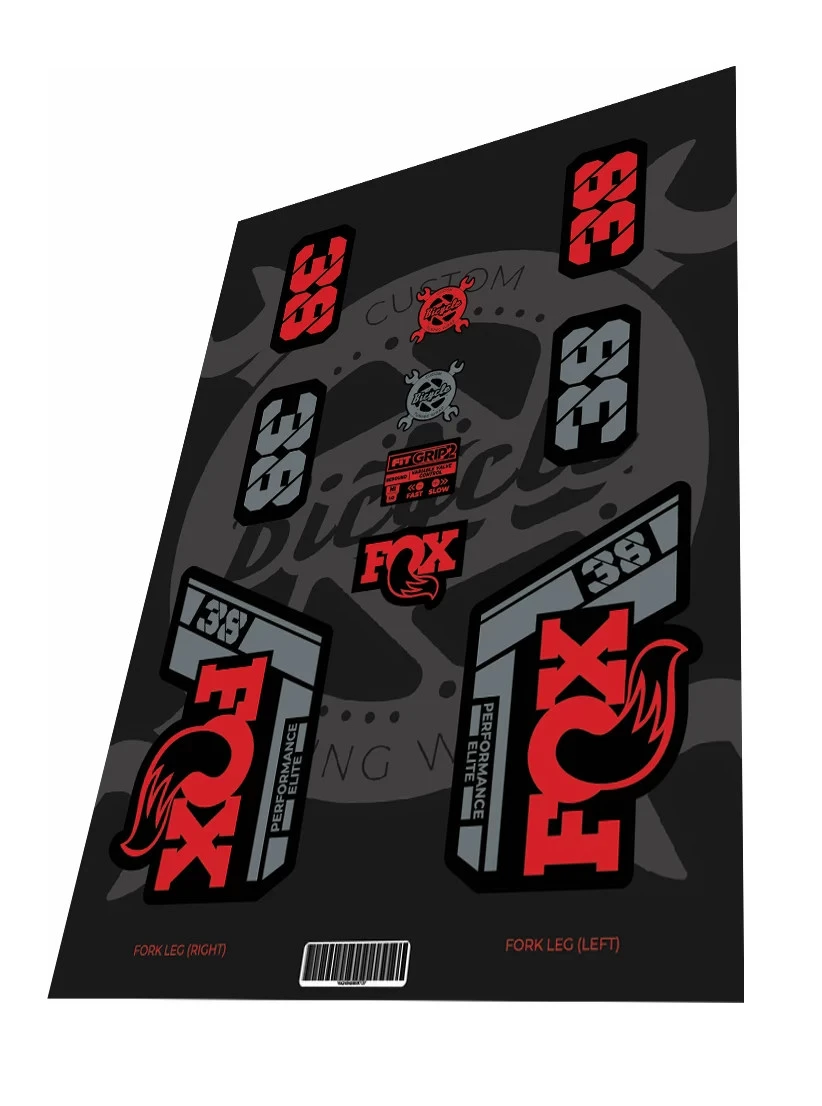 1. Stickere adezive furca FOX Performance Elite 38 2021 Fire Red Grey