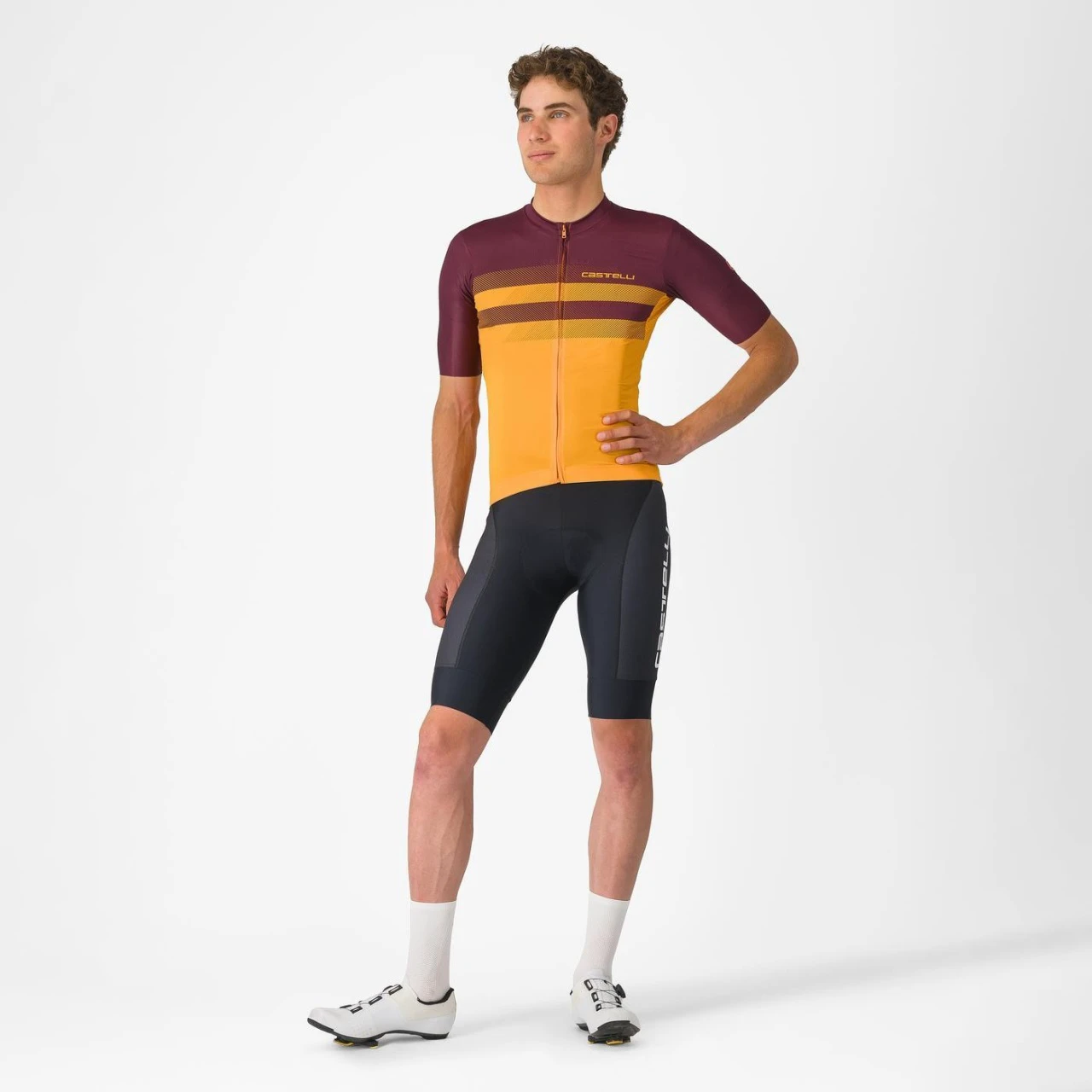 3. Tricou cu maneca scurta Castelli Simbolo, pentru barbati, portocaliu aprins/visiniu inchis, S